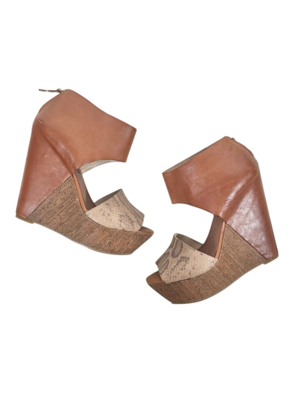Steven by Steve Madden Bammba Snakeskin and Leather Cork Platform Wedge Sandals